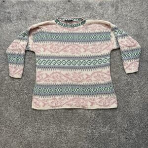 Vintage 80s 90s Acrylic Sweater Large Cottagecore Soft Girl Ski Lodge Pastel USA